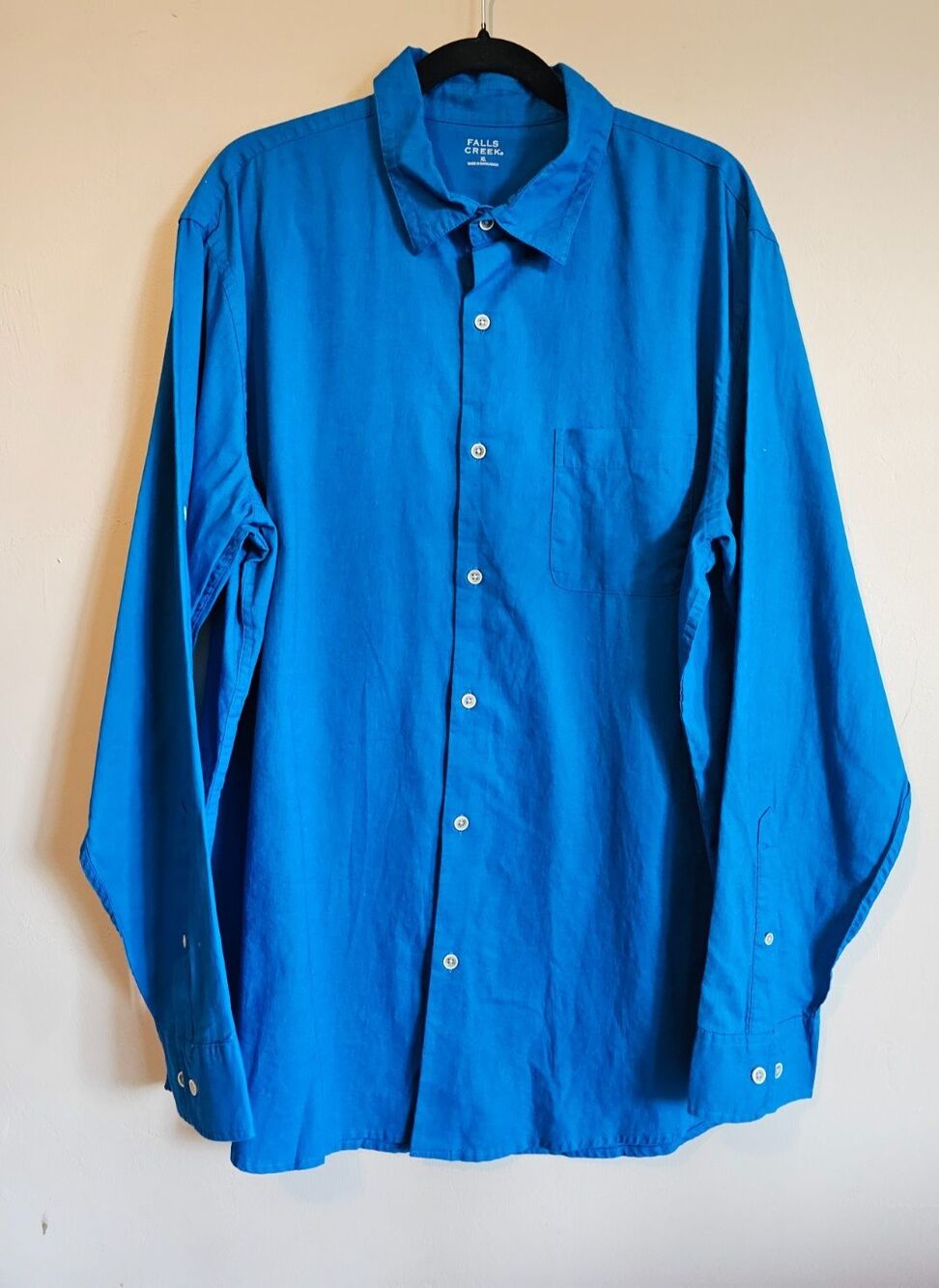 Falls Creek Mens  XL Blue linen cotton Button up Long Sleeve Shirt-NWOT